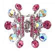 Hair Clip - H109 - Claw Style - Silver Tone ~ Rose (Pink) and Iridescent Swarovski TM Crystals (1-7/8" x 1-7/8" x 2-1/4")