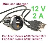 NTK 12V 2.0 A MINI BULLET STYLE WITH PULLING RING CAR CHARGER + CHARGING CABLE COMBO FOR ACER ICONIA A500 A100 10 INCH AND 7 INCH TABLET