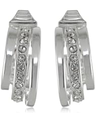 Napier "Classic Clips" Silver-Tone and Crystal C Hoop Earrings