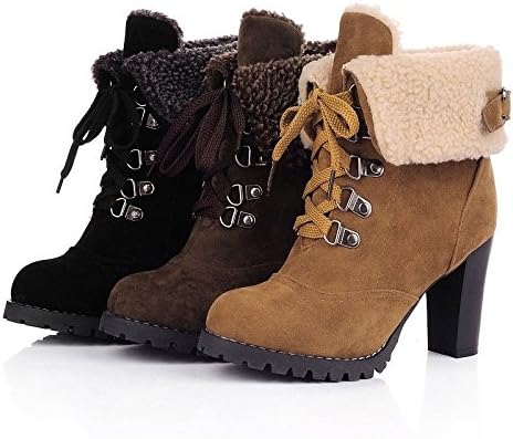 yxying Big Size 5-10.5 Winter Women Thick Heel Ankle Boots Lace Up Short Booties High Heels Boots Pump shoes Black 9