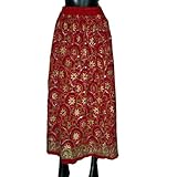 Indian Skirt-Red Gold Bollywood Gypsy India Boho Bellydance Skirt 36 Inches