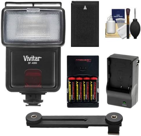 Vivitar SF-4000 Auto Bounce Zoom Slave Flash with Bracket + Batteries & Charger + Cleaning Kit for Nikon 1 J1, J2, J3, S1, V3 Cameras