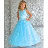 House of Wu Girls Blue Satin V-Neck Pageant Flower Girl Dress 2-16