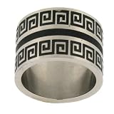 Stainless Steel Ring 316L Grooved Design Black Accented Flat Band Matte Finish 15mm Width by Bucasi