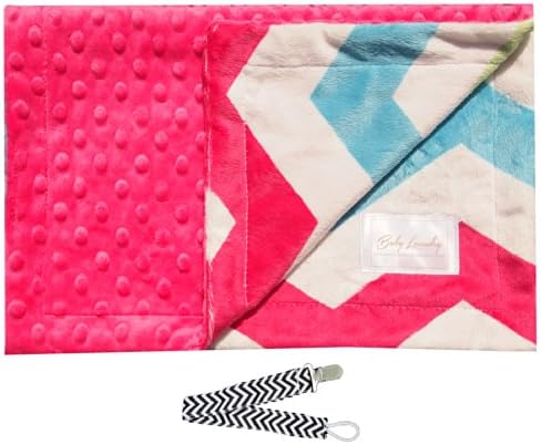 Baby Laundry 91229 Hot Pink Chevron Minky Cuddle Baby Blankey with Pacifier Clip