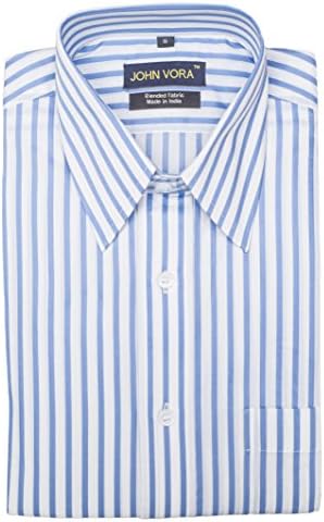 John Vora - Men's Thick Light Blue and White Stripes Regular Shirt (Large)