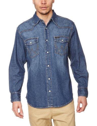 Wrangler CORE DENIM SHIRT W550UA14V Herren Hemden/ Freizeit, Gr. (M), Blau (MID STONE ) Preisvergleich