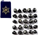 FUTHARK RUNES w/ Zippered Rune Pouch ~ Set of 25 Black Jasper Tumbled Rune Stones