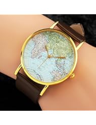 Sports: RayShop - UnisexS World Map Dial White Black Brown Leather Analog Quartz Wrist Watch ( Color : Brown ) - Watches