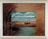Aqua Beach Rowboat Water Seashell Framed Picture
