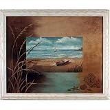 Aqua Beach Rowboat Water Seashell Framed Picture by Framed Art Tilliams