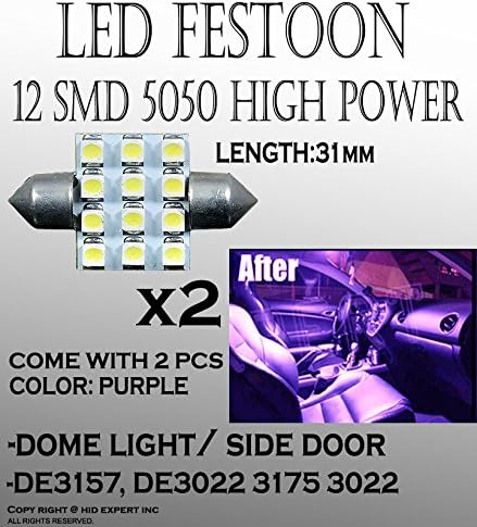 JDM 2 x Purple 31mm DE3175 DE3022 12-SMD LED Bulbs For Dome Light