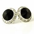 Silvertone Black 15mm Swarovski Crystal Framed Earrings Fashion Jewelry -- Made In USA