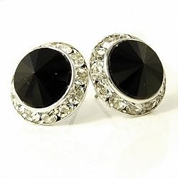 Silvertone Black 15mm Swarovski Crystal Framed Earrings Fashion Jewelry -- Made In USA