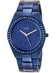 GUESS Womens U0059L2 Iconic Blue Plated Watch with Genuine Crystal Accents