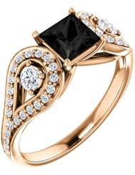 18K Rose Gold Princess Cut Black and White Diamond Ring -- LIFETIME WARRANTY