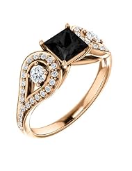 14K Rose Gold Round Cut Black and White Diamond Ring -- LIFETIME WARRANTY