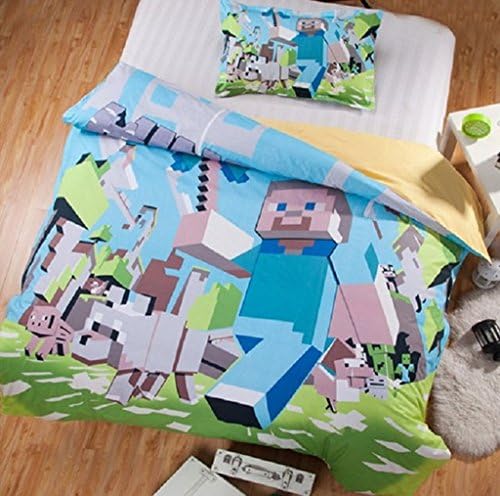 Minecrafts Duvet Cover Set Bedding Set Cotton,Twin,Blue