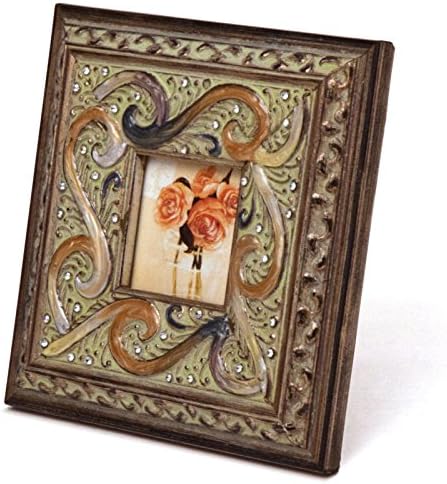Enamel Inlaid 3x3 Wood Picture Frame w/ Jewels, 7"Lx1"Wx7"H - San Simeon