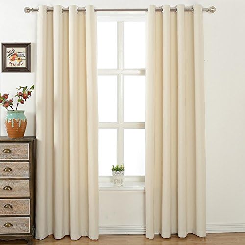 Fancy Queen Solid Window Curtains 2 Panels Thermal Insulated Blackout Treatment for Bedroom Room 52 x 84 inch, Beige
