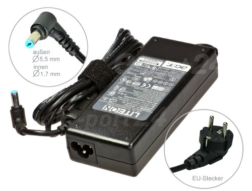 Original 90W adaptateur chargeur secteur AC Adapter pour ordinateur portable Acer Aspire 1360 3610 3680 4310 4520 4710 4720 5020 5310 5315 5535 5738 5920 7000 7004 7530 7720 7730 7735 8930 3D 5715Z 5738dzg 5738z 5739G 5920g 5940G 7530g 7720g 7720z 7730g 7730zg 7736G 7736Z 7736zg 7738G 7738g 7740g 8930g LiteOn PA-1900-05. Avec câble d’alimentation standard européen de e-port24®