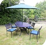 Anthracite Oval Cast Aluminium Garden Furniture Set with Cushions & Parasol