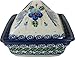 Polish Pottery Ceramika Boleslawiec,  0352/162, Butter Dish Deep, 2 Cubes, Royal Blue Patterns with Blue Pansy Flower Motif