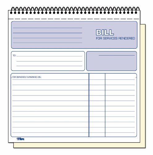 TOPS 2-Part Carbonless Bill for Services Rendered Book, 8.5 x