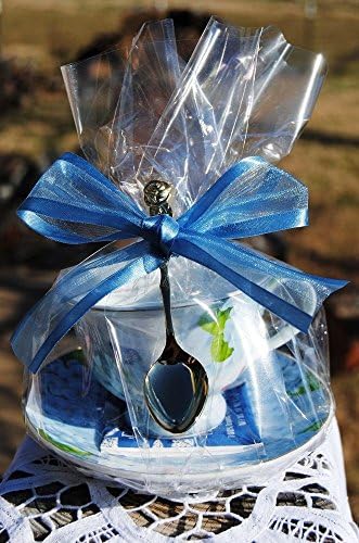 Set of 4 Tea Theme Blue Butterfly Tea Cup (Teacup) Tea Party Favors with Tea Bag and Tea Spoon