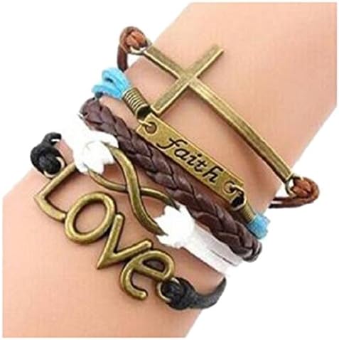 Mychampion Fashion Retro PU Leather Alloy Bracelet Wristlet Bangle Wrist Band Hand Chain