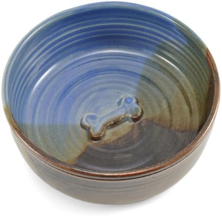 Holman Pottery Handmade Dog Bowl, Blue Earth