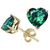 1.80 cttw Heart Shape Created Emerald Earring Studs - 14kt White or Yellow Gold