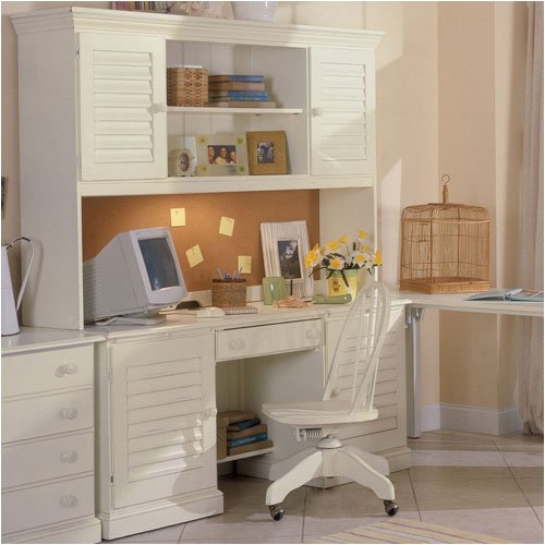 Riverside Furniture 47033 / 47034 Coastal 66" W Computer Desk with Hutch in Shores White