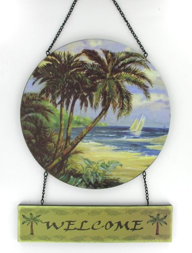 Welcome Sailboat Palm Tree Indoor Outdoor Wall Art