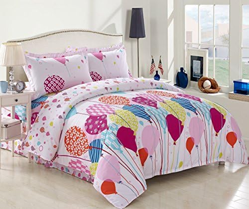 FT Home Fashion Reversible Cartoon Duvet Cover Set Full Size, 100% Cotton, 4 Pieces (Full, V10)