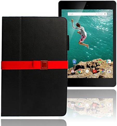 Google Nexus 9 Case - LOE Back Stand PU Leather Tablet Case with Protective film and Fashionable Band (Black)