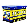 Kids Childrens Large Storage Seat Stool Toy Books Clothes Box Chest Train Fire Engine Pink Bus or Safari Animals (Train)