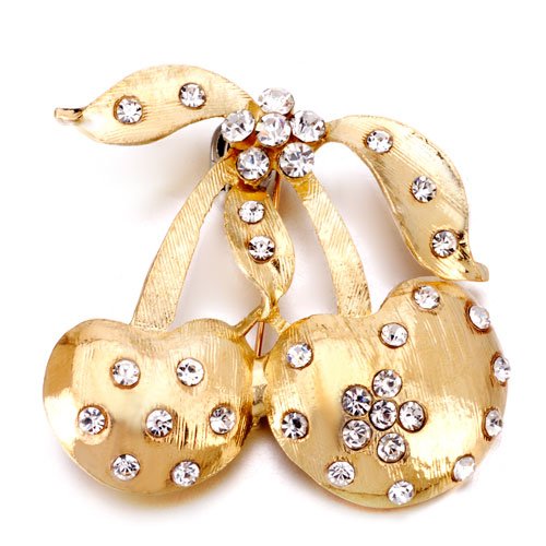 Pugster Cute Cherry Shaped April White Birthstone Brooches And Pins