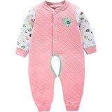 【SEBLES】ベビー服 キルティング 前開き プリント 可愛い ユニセックス キャラクター カバーオール 冬服(ピンク-とり,90cm)