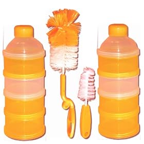 2-PACK Milk Powder Dispenser for 2x4 Feeds + Bottle and Teat Brush