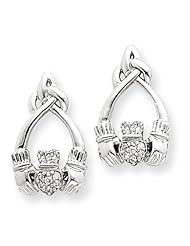 14k White Gold Diamond Claddagh Post Earrings Diamond quality A (I2 clarity, I-J color)