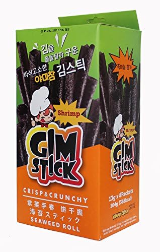 Yummycham Gimstick 8pack Crispy Roasted Seaweed Snack Nori Laver Sea Vegetable No MSG No Oil Natural Ingredients (Shrimp)