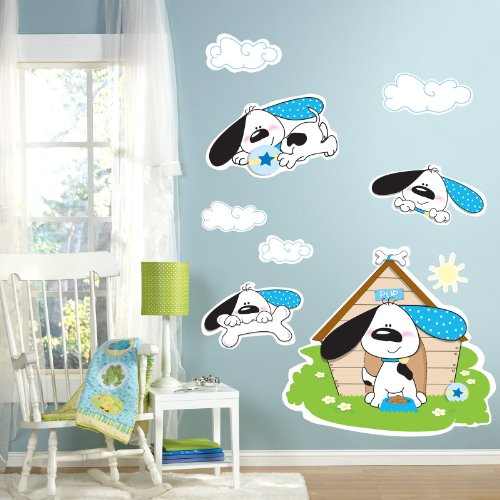 Playful Puppy Blue Giant Wall Decals Party Supplies