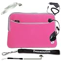 Kindle DX Kroo Microfiber Hot Pink Extra Pocket Carrying Case + USB Data Cable + Black Car Charger + Black E-Reader Light + Determination Strap (Combo)
