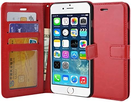 Roll over image to zoom in iPhone 6 Plus Case,FOLOK Fashion Pu Leather Magnet Wallet Credit Card Holder Flip Case Cover with Built-in 3 Card Slots for iPhone 6 Plus 5.5" Inch (Red)