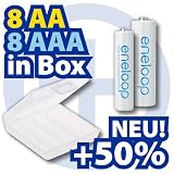 SPARSET-KOMBIPACK: 8 x AA + 8 x AAA Sanyo Eneloop Mignon + Micro Akkus Batterien in speziellen, robusten Akkuboxen von Lights and Energy NEUESTE VERSION HR-3UTGA / HR-4UTGA 50% mehr LEBENSDAUER bis 1500 LADEZYKLEN