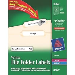 Avery File Folder Labels for Laser and Inkjet Printers, 0.6 x 3.43 Inches, White, Pack of 750 (08366)