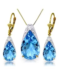 14k Yellow Gold Blue Topaz Drop Necklace and Earrings Set