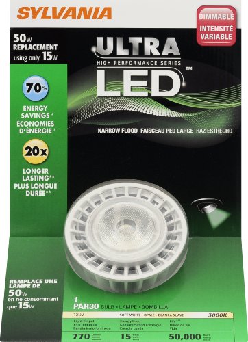 Sylvania 78494 15 Watt Ultra LED PAR30 Dimmable Long Neck Replacement for 50 Watt Halogen, Soft White