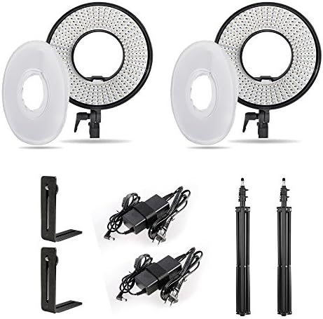 FalconEyes® DVR-300 Dual color 300 LED Ring Light 3000K-7000K Adjustable Photography Led Video ring light with Camera Bracket + 2m (6.5ft) Mini Studio Light Stand (2 Kits)